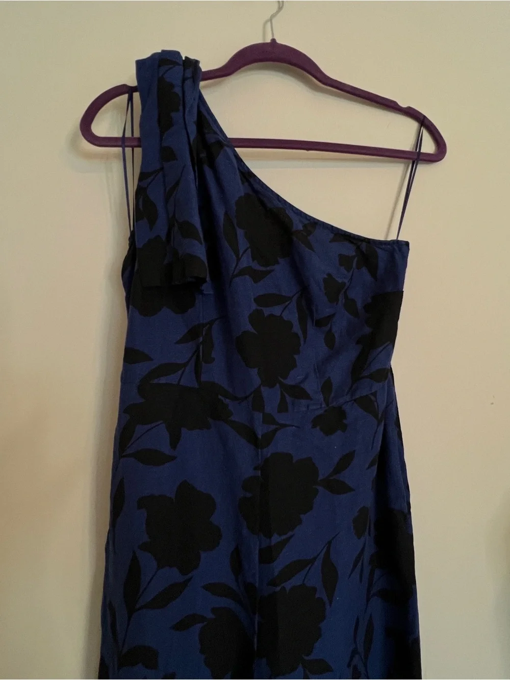 Kate Spade One-Shoulder Blue & Black Floral Jumpsuit Sz 4